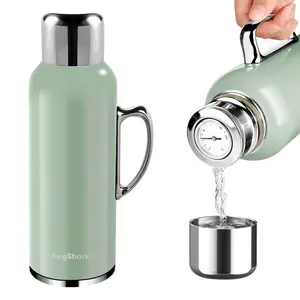 Augshark 34 oz Insulated Water Bottle, Double Wall Vacuum Stainless Steel Water Flask Jug with Handle & Metal Mechanical Temperature Measuring Cup Lid, Leakproof Travel Bottle Keep Cold 36h Hot 24h Sports