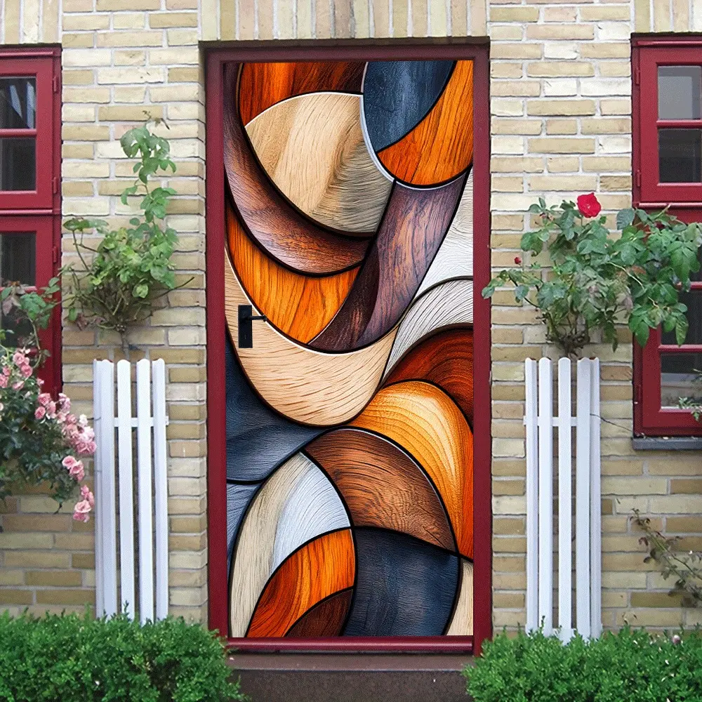 2pcs Modern Minimalist Wood Grain Decorative Door Wall Sticker Self Adhesive Removable for Living Room Bedroom Entrance Background Wall Creative Door Decoration Sticker Home Renovation 198176 Essentia Wall Art Stickers