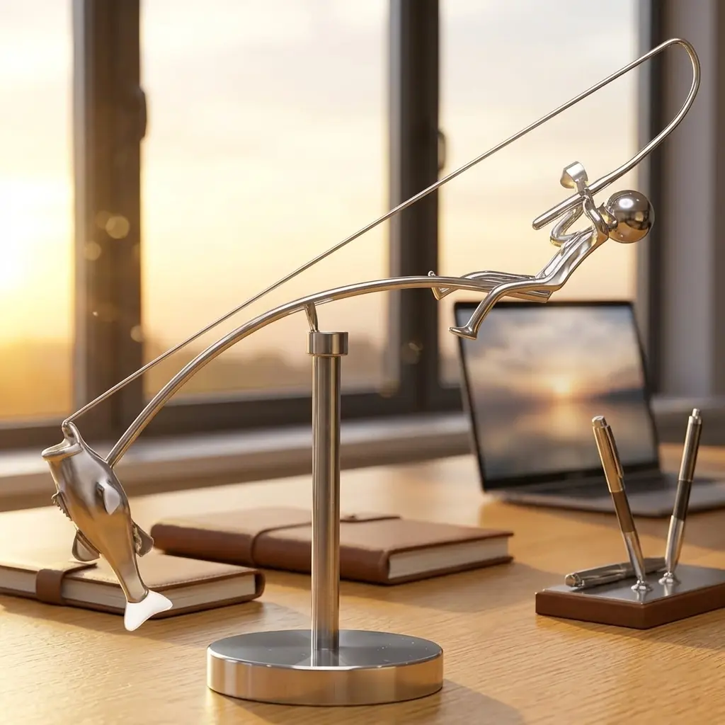 Premium Split-Design Kinetic Desk Sculpture, Ferris Wheel Mechanical Motion Ornament with Metal Stand, Luxury Alloy Tabletop Decoration for Executive Home Office