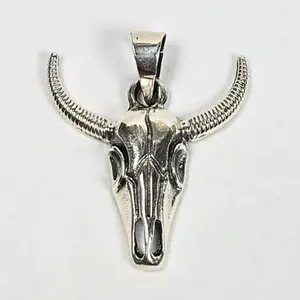 Longhorn Bull Pendant Steer Head Charm (29 mm) - 925 Sterling Silver