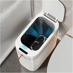Motion Sensor Bathroom Trash Can with Lid- 3.5 Gallon Rechargeable Automatic Touchless Trash Can for Bathroom, Auto-Adsorption Waterproof Garbage Can Waste Basket for Bedroom, Kitchen, Office