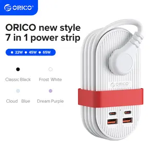 ORICO Upgraded 7-in-1 Travel Power Strip,2 Outlets & 4 USB Ports (2TYPE-C+2USB-A), 65W Fast Charging, Compact for Cruise, Hotel, Dorm, and Travel Essentials- TK,Mothers day gift