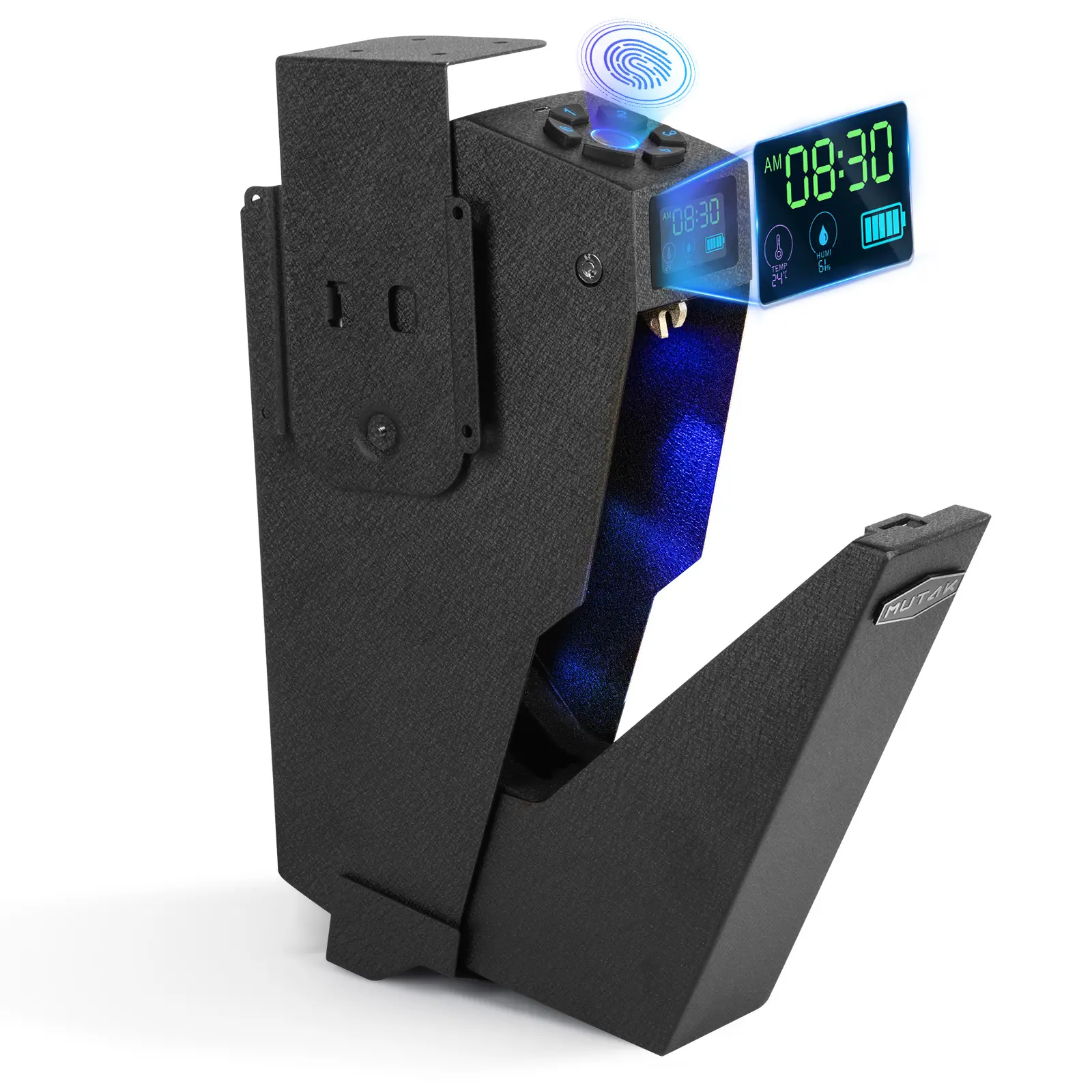 MUTAK Smart Biometric Security Safe - Wall-Mounted Fingerprint Gun Box, Gifts for Man, High Security Automatic Locking Safe with LCD Display, Keypad, Key Lock, Quick Access, Fast Shipping, Smart Biometric Safe