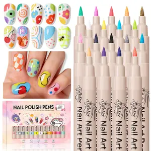 3D Nail Art Pens Set, 0.7MM Nail Polish Pens for Nail Art Dotting Pen Drawing Painting Liner Brush for DIY Nail Design, Home & Salon Manicure Tools Handle Compact