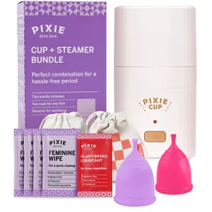 Pixie Menstrual Cups with Sterilizer - The Most Comfortable Soft Reusable Period Cup - Kills 99.9% of Germs with Clean Steam - Wash Your Cup in 3 Minutes! - Compact Sanitizer Kit for Feminine Care