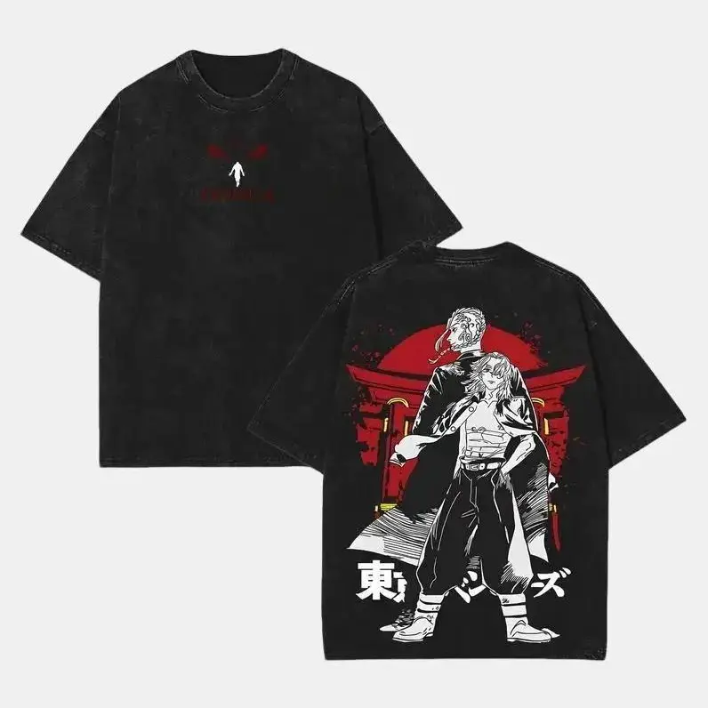 Retro Limited Mikey x Draken - Tokyo Revengers Anime Manga Washed Heavyweight Cotton T-shirt, Gift For Anime Fan, Anime Merch Fabric Menswear