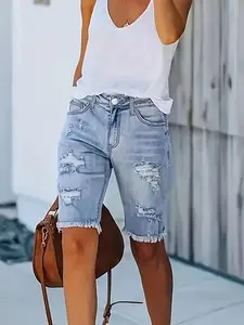 Women's Fashion Slim-Fitting Elastic Denim Shorts Bottom, Casual Plain Jean Pants for Spring Summer, Multi-Crafted Ladies' Clothing Womenswear