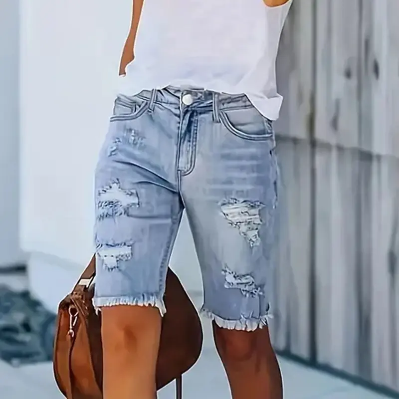 Women's Fashion Slim-Fitting Elastic Denim Shorts Bottom, Basic Casual Plain Jean Pants for Spring Summer, Multi-Crafted Ladies' Clothing Womenswear