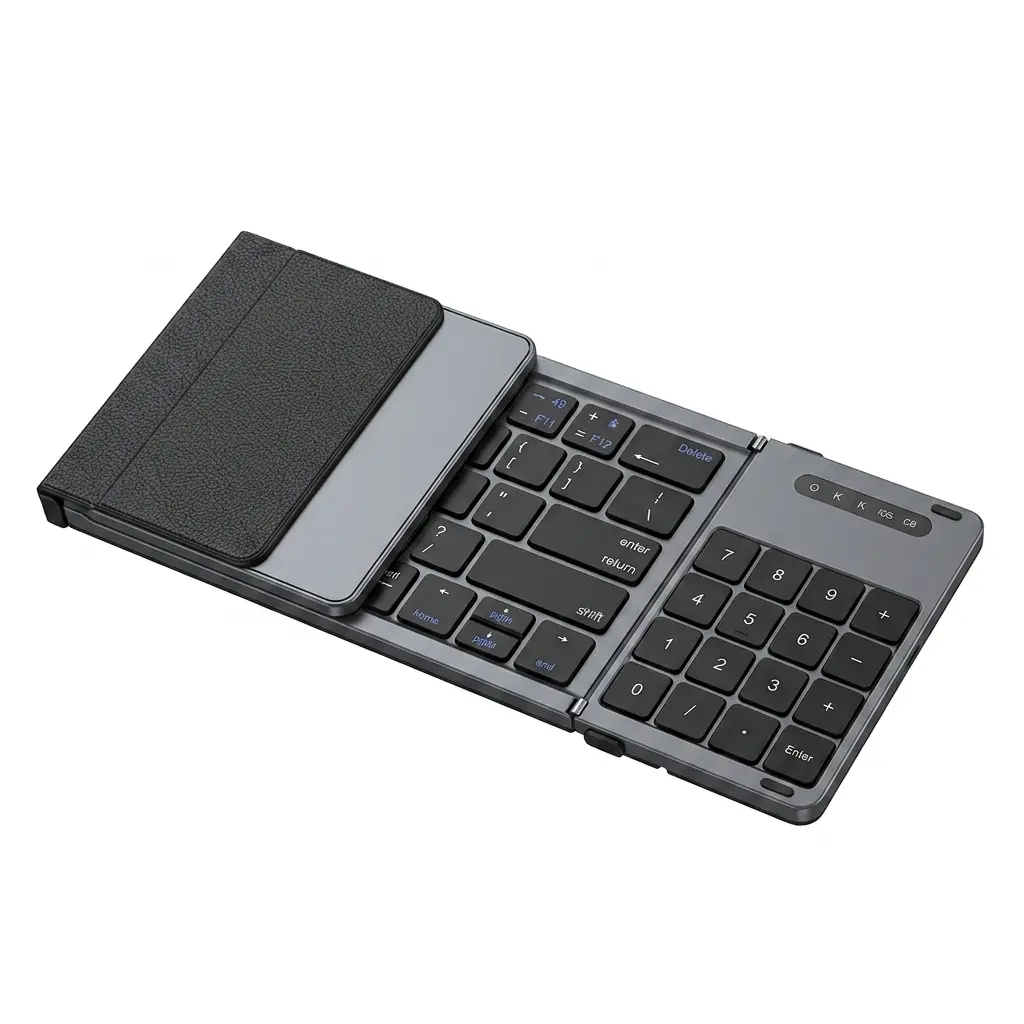 MONZER 3-Folding Full-Size 2-in-1 Touchpad & Numeric Keypad 210 mAh USB-C Bluetooth Portable Wireless Foldable Mini Keyboard & Mouse Combo for Laptops, iPad Tablets, Smartphones (Business Travel, Office Use)