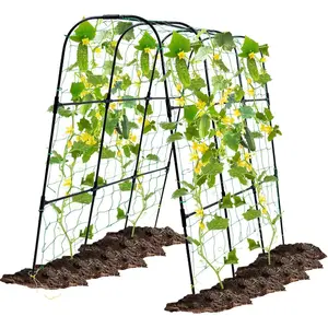 Garden Arch Trellis for Climbing  Outdoor, 50x48 inch Cucumber Trellis Raised Bed, Rustproof Metal Climbing  Support Vegetable Vine Flower Fruits, with Netting, Lightweight, Black