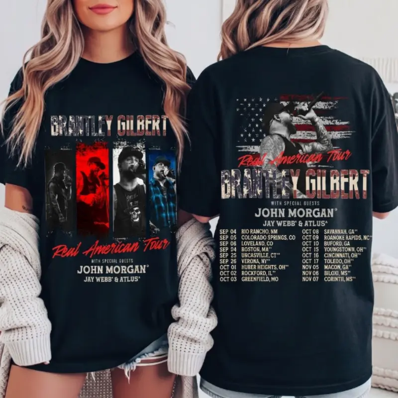 Brantley Gilbert The Real American Tour 2026 Shirt, Country Rock Concert Graphic Tee, Vintage Music Tour Top, Cozy Cotton Unisex Fan Gift