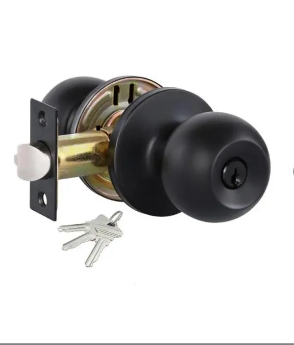 Matte Black Door Knobs with Lock and Keys, Interior/Exterior Door Knob for Bedroom or Bathroom, Entry Door Lock
