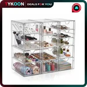 13-Drawer Makeup Organizer 3-Piece Clear Desk Storage for Cosmetics Jewelry Pens & Office Supplies Organizing Tools Boxes Transparent Acrylic Containers Set