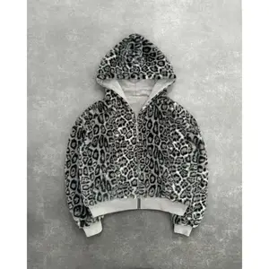 New Two-sided Clothing Harajuku Retro Leopard Print Fashionable Loose Zipper Hoodie Men Street Hip-hop Casual Sweatshirt Women Menswear Tops Gamis Pullover Long Sleeve