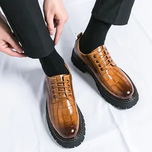 ONXITOM Men's Business Style Solid Color Tie Dye Design Dress Shoes Thick Sole Height Increase Men's Vintage Crocodile Pattern Oxfords | Round Toe Lace-Up Business Casual Shoes Faux Cover Upper & Inner Rubber Sole Wearfor Work Office