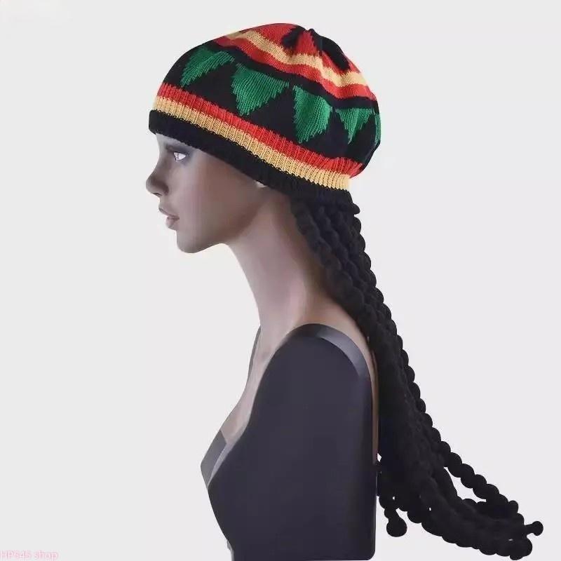 Reggae Style Jamaican Dreadlocks Knit Beret, Colorful Rainbow Braided Wool Wig Hat, Boho Festival Costume Accessory, Unisex Knitted Headwear For Men Women Halloween Party And Music Festival Outfits