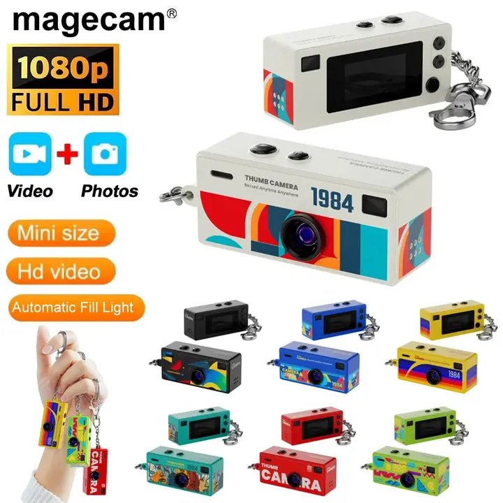 PocketPixel Retro Keychain Digital Camera - 0.96 in Memory Card Supported, 1080P Mini Camcorder Video Recorder, Fashion Accessory Keychain