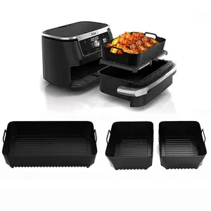 Food-Grade Silicone Air Fryer Liners, Air Fryer Accessories, Compatible with the Ninja Foodi Flexdrawer AF500UK, 3-Piece Silicone Air Fryer Liner Set (10.4L × 1 + 5.2L × 2), compatible with the Cosori Twinfry 10L air fryer