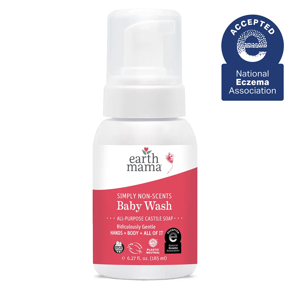 Earth Mama Simply Non-Scents Castile Baby Wash – Fragrance-Free Gentle Cleanser Made with Organic Oils – 1.67 oz, 6.27 oz, or 34 fl oz Refill