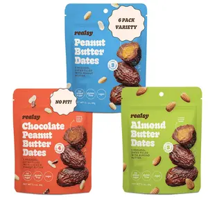 Realsy Pitted & Stuffed Medjool Dates, Organic Dates with No Sugar Added, Gluten-Free, Vegan, Good Source of Fiber, Low Glycemic Index, All Natural Healthy Snack (Variety 6 Pack)