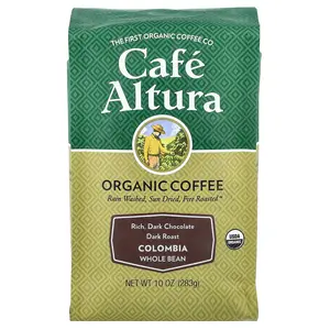 Cafe Altura Organic Coffee, Colombia, Whole Bean, Dark Roast, 10 oz (283 g)