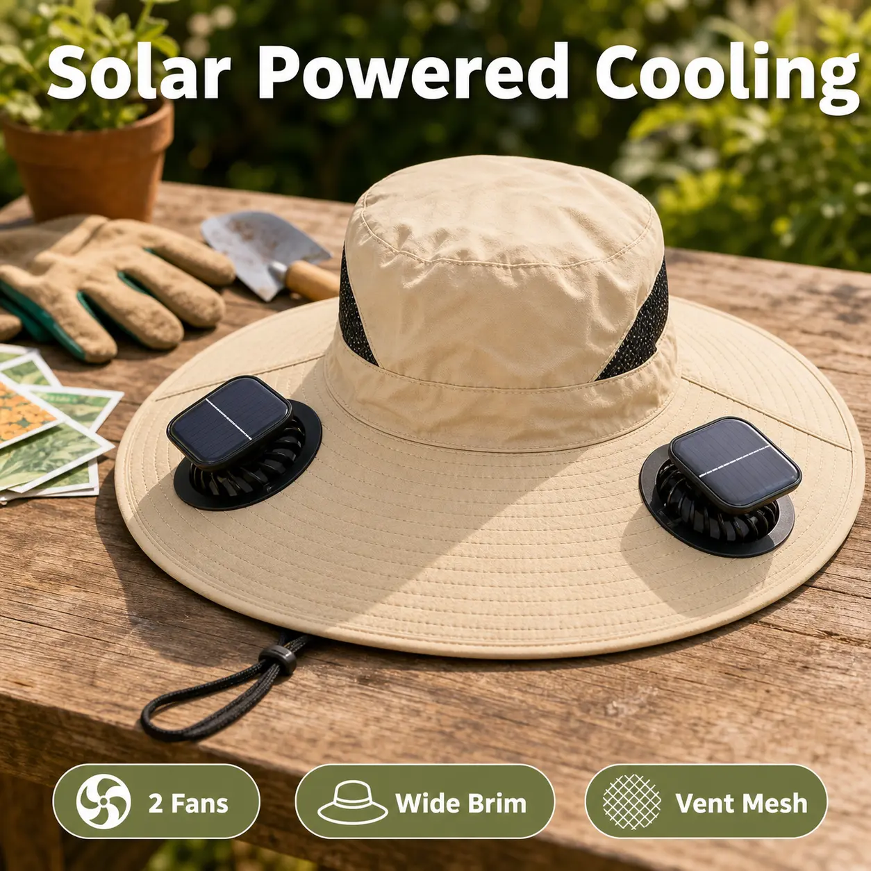 Solar Fan Hat for Men and Women, Wide Brim UPF 50+ Sun Protection Hat with 2 Cooling Fans, USB Rechargeable Outdoor Fishing Bucket Hat, 3 Speed Adjustable Hands Free Cooling Hat for Hiking, Camping, Beach, Gardening, Golf and Travel Sunscreen Hat