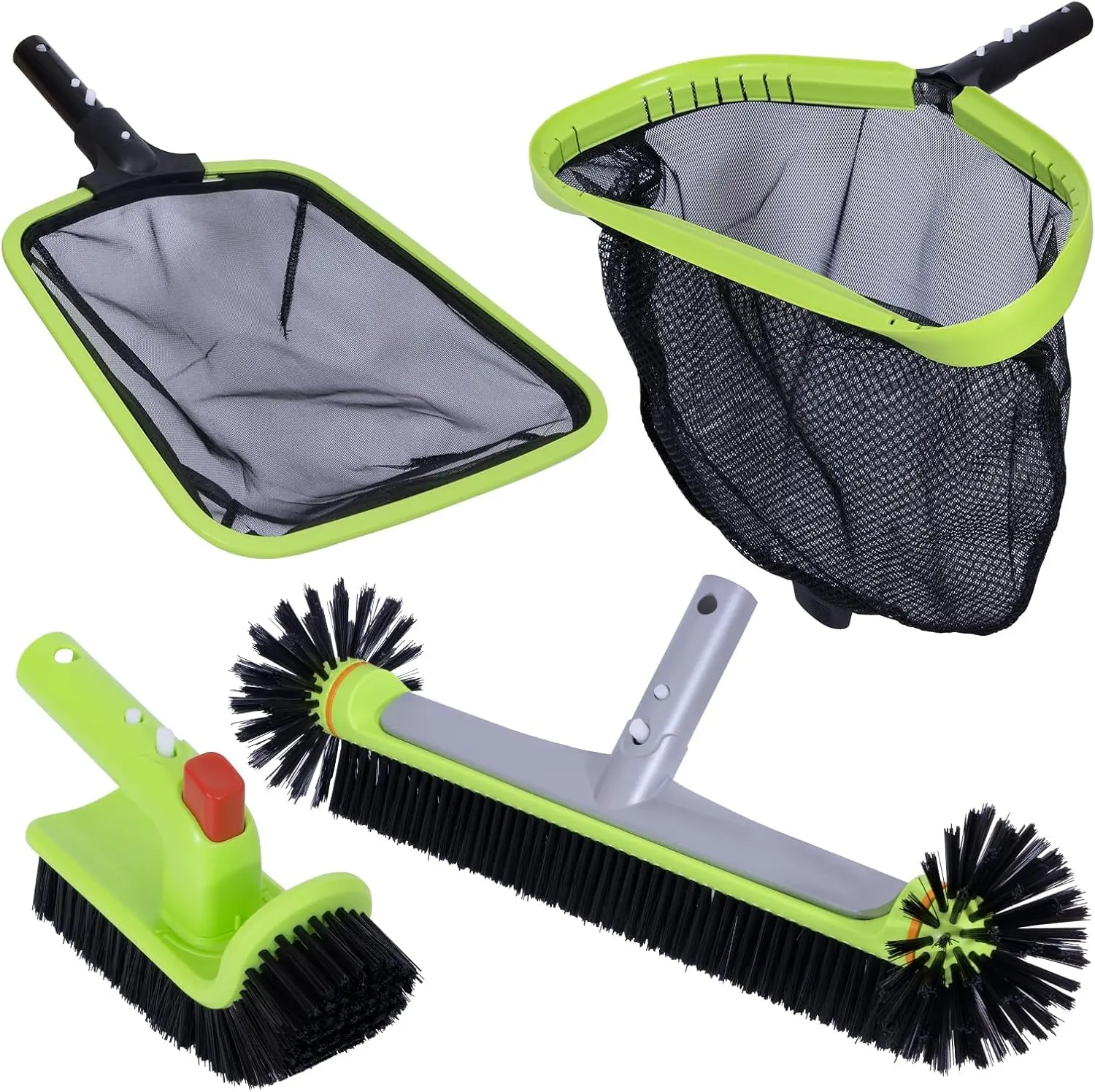 Sepetrel Pool Maintenance Kit, 17.5" Aluminum Back Pool Brush, 2 Skimmer Nets and Hand Scrub Brush for Pool Cleaning, Pole Not Included