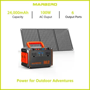 MARBERO 88.8Wh Solar Generator with 30W Solar Panel Portable Power Station with 2 x 100W AC Outlets(150W Surge) 6 Output Ports Built-in Flashlight for Camping Essentials Power Outage Outdoor Emergency