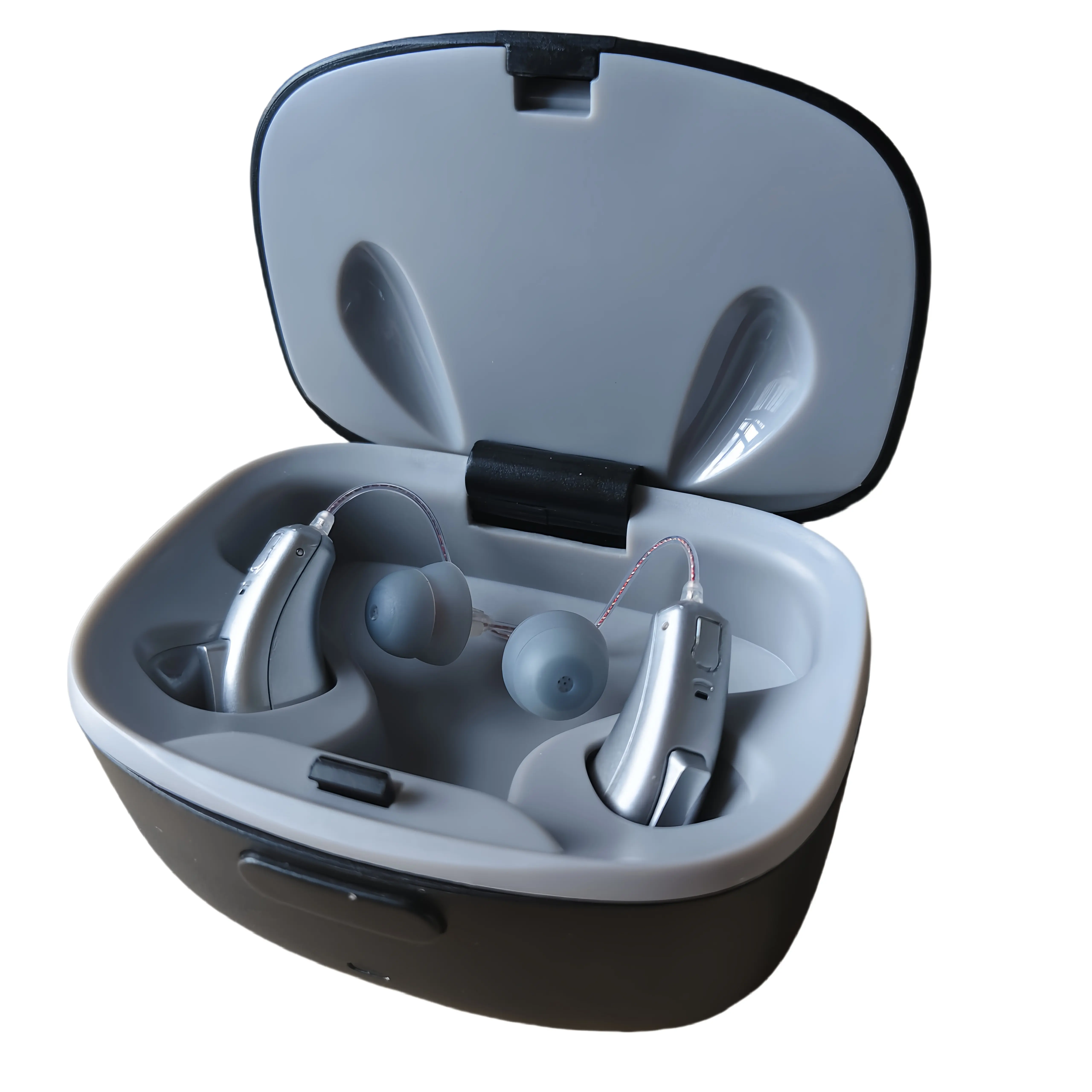 BL98NAW Silver BTE RIC Open Ear Personal Sound Amplifier, Rechargeable 16 Channel AI Lightweight Digital Audio Booster For Daily Voice & TV Sound Boost
