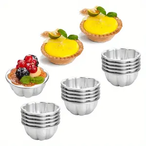 12 Pieces Pudding Cup Pans 3.7'' X 1.7'' Mini Fluted Cake Small Jelly Pans Aluminum Alloy Reusable Cake Tartlets for Baking Egg Tart Flan Cupcake Bread Muffin Brownie Pudding, Non-sticky