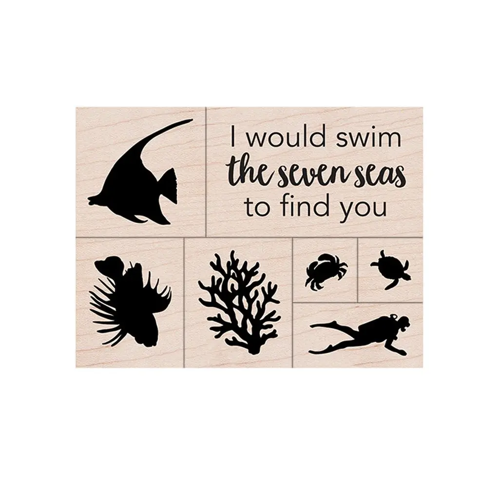 Swim the Seven Seas Woodblock Stamp