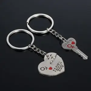 2pc Set Men Women Cute Heart Key Keychain Couple Key Ring Lovers Key Chain Jewelry Accessory Gift