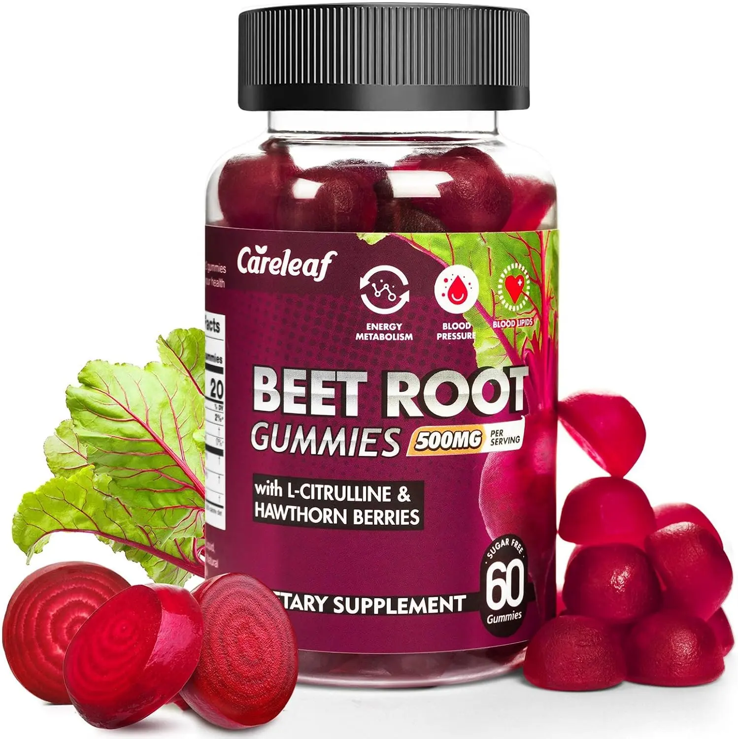 Sugar Free Vegan Beet Root Gummies with L Citrulline and Hawthorn Extract Peach Flavor Beetroot Supplement for Nitric Oxide Healthy Circulation Support Energy Heart Health High Potency Daily Antioxidant Gummies 60 Count