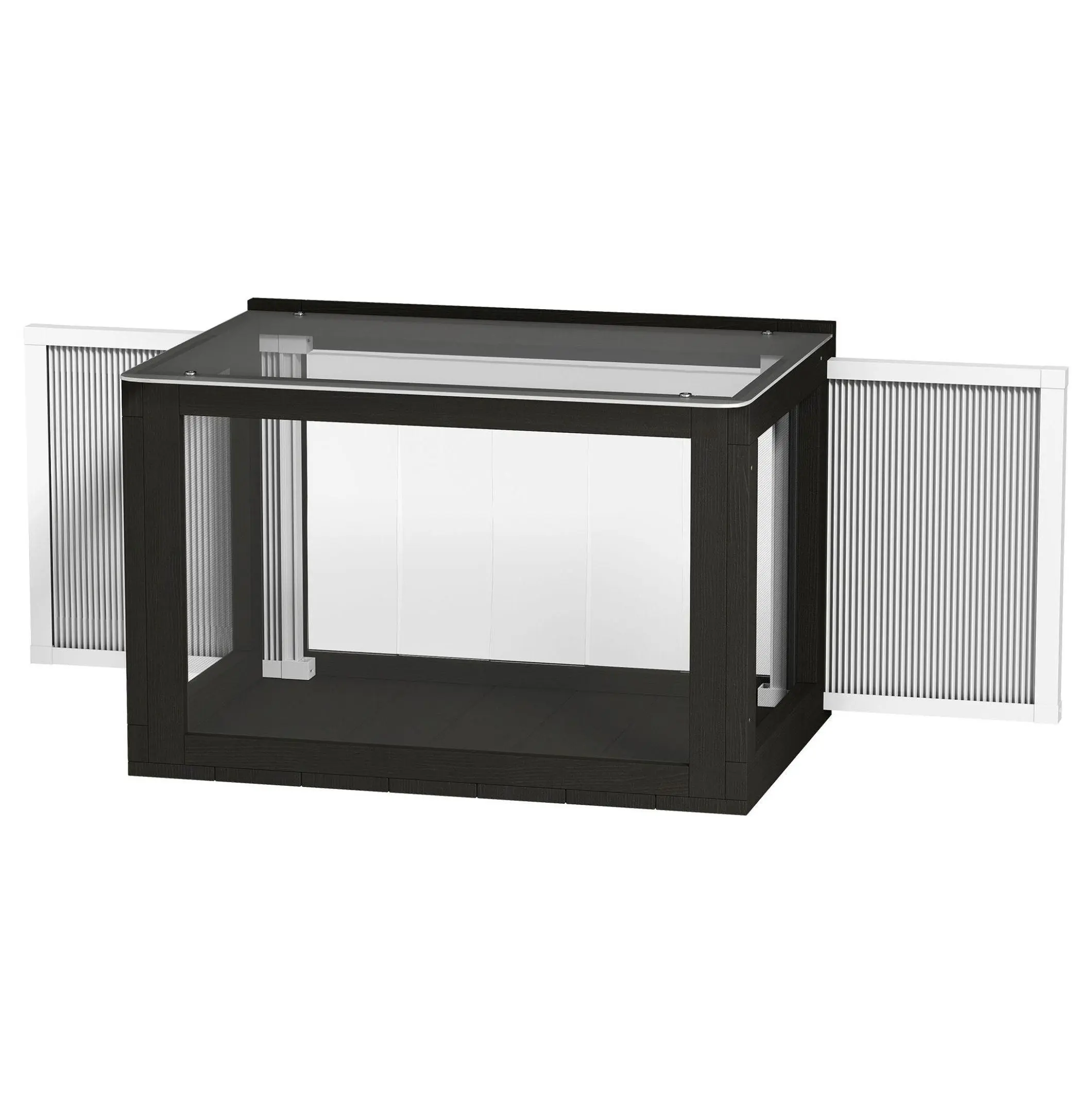 Black and White Window-Mounted Outdoor Cat Enclosure (Catio) Single Unit, Adjustable Side Panels, Waterproof, 24L x 18.5W x 16.1H In, 25-41In Fit, Safe View Sunbathing Perch for Cats Up to 22 lbs