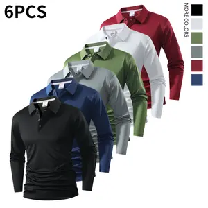 Six-piece men's long-sleeved polo shirts, with plain designs. The combinations are diverse, suitable for various style matching, such as for travel, business, golf, or suburban tours.
