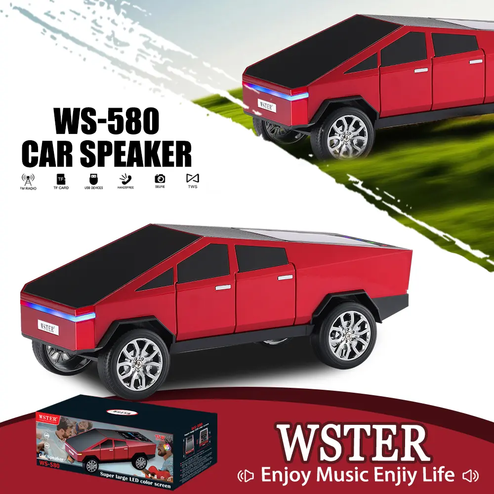 WSTER WS-580 Retro Compact Rechargeable Portable Bluetooth Car Speaker with Audio Subwoofer, LED Light, USB, TF Card, AUX, FM Stereo Support – Ideal for Home, Outdoor Parties, Gifting
