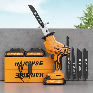 HANWISE multifunctional reciprocating saw, wireless woodworking saw, gardening saw set, equipped with 1 or 2 batteries, suitable for cutting various materials such as wood, metal, PVC, etc., electric tool curve saw, wood cutting saw, men's gift