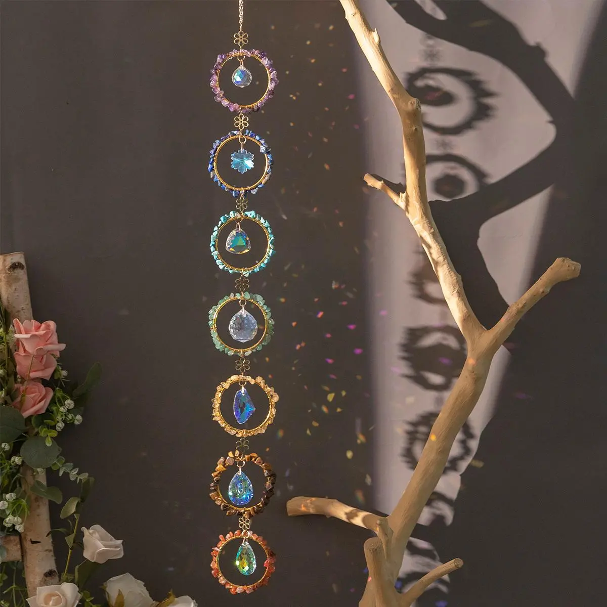 Crystal Sun Catcher, Seven Ring Rainbow Maker, Christmas Gift, Courtyard Garden Living Room Window Decoration, Garden Accessories, Holiday Ornament, Outdoor Garden Accessory