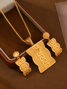 24k Gold Plated Jewelry Set, Copper Material Wedding and Banquet Accessories, Includes Necklace and Earrings, Valentine's Day Gift, Elegant Jewelry Set