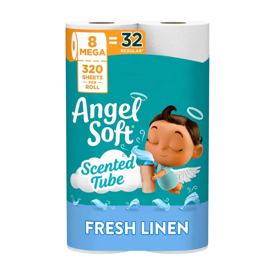 8 Mega Roll Toilet Paper with Fresh Linen Scented Tube, Equivalent to 32 Regular Rolls, Bathroom Tissue for Home Use