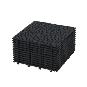 12 Pack Black Interlocking Deck Tiles – 12"x12", Pebble Stone Pattern. Waterproof & All-Weather. Anti-Slip – Great for Bathroom, Shower or Poolside. 440 lbs Capacity