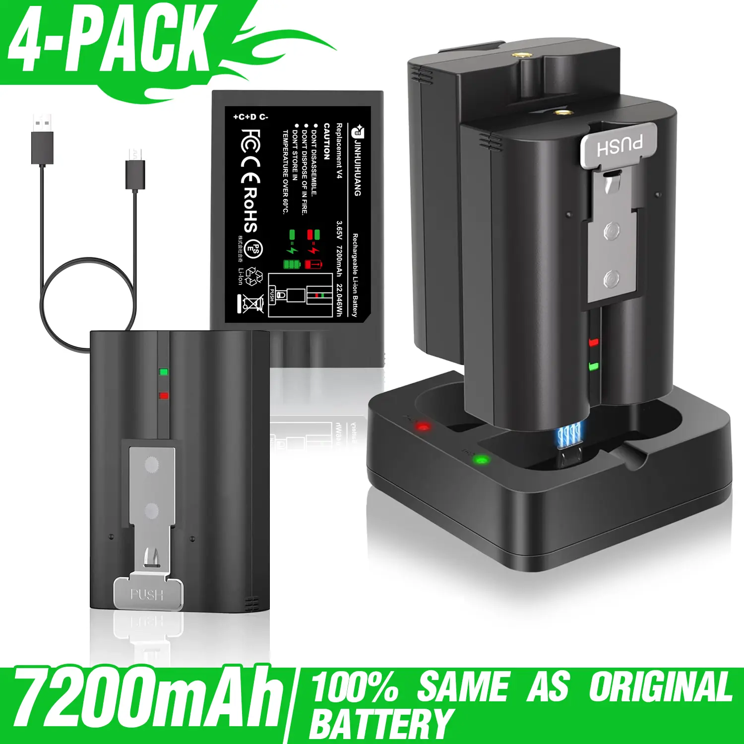 2-Pack 7200mAh Wireless Rechargeable Battery with Quick Release for Ring Doorbell Gen 2/3/3+/4 & Cameras - Fast Charging, Overheat Safe, FCC Certified