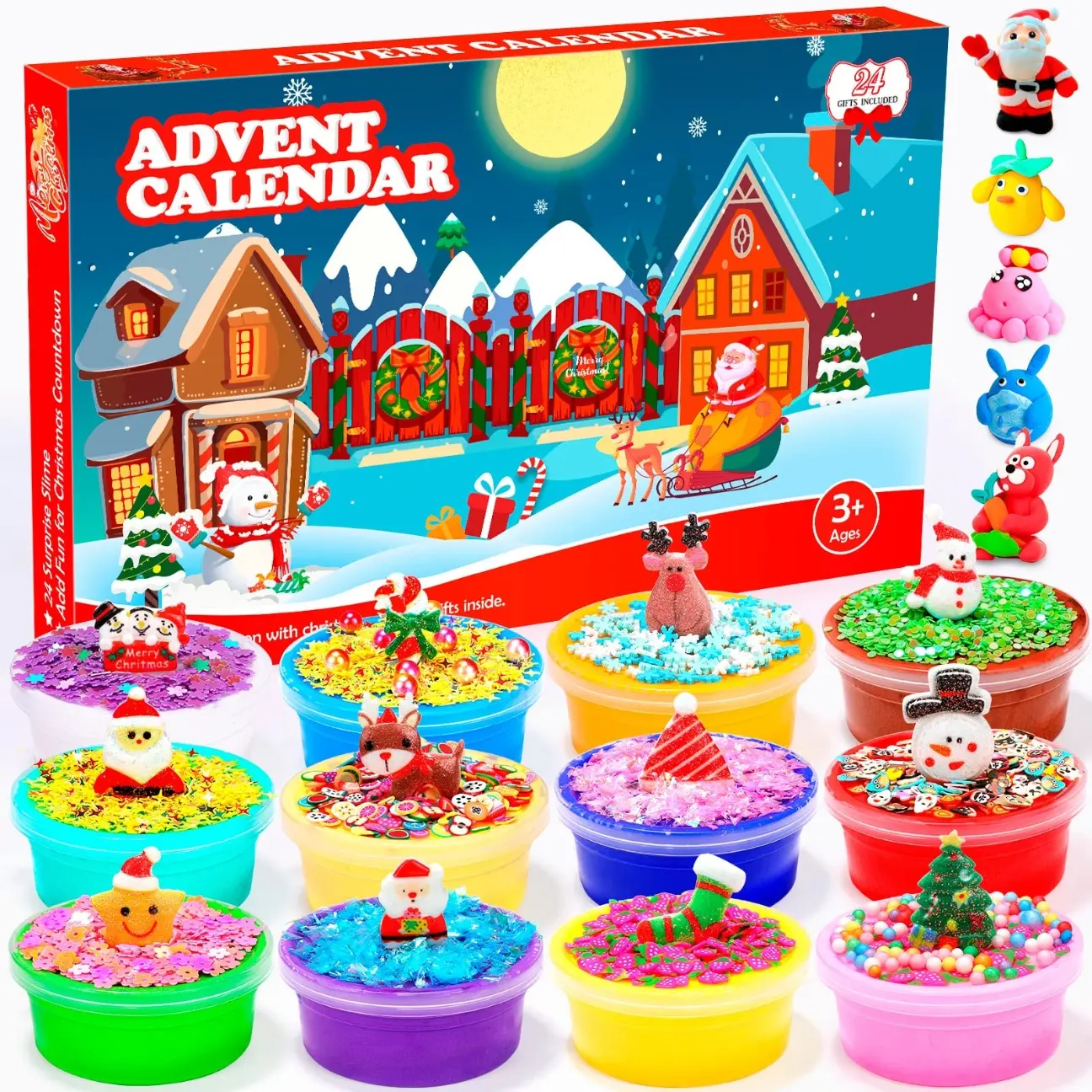 CHRISTMAS GIFT Advent Calendar 2024 for Kids with DIY Slime,24 Days Surprises Christmas Countdown Calendar Slime Fluffy Supplies ,Stocking Stuffers Toys baby  knife kids  kitchen