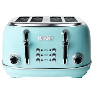 Haden Heritage 4-Slice Wide Slot Stainless Steel Body Retro Toaster, Turquoise Haden Heritage 4-Slice Wide Slot Stainless Steel Body Retro Toaster, Turquoise