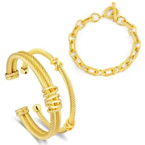 Mytys Luxury 3Pcs Cable Cuff Bracelet Set Elegant Adjustable Stackable Jewelry Perfect Gift For Women