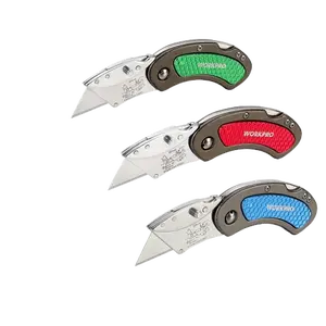 #JumpstartSale WORKPRO Folding Utility Knife Set Quick Change Blade, Back-lock Mechanism 3-count with 10-count Extra Blades