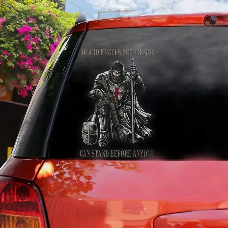 Premium Knight Templar Christian Sticker – 'He Who Kneels Before God Stands Before Anyone' – Durable & Waterproof Vinyl Decal for Car Door, Window, Laptop