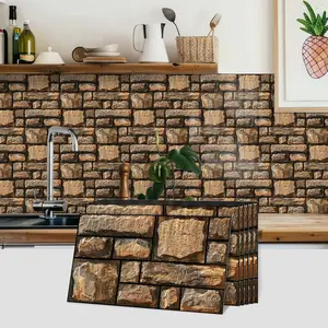 6 Piece Brick Wall Stickers, Stone Texture Decorative Tiles, Self-Adhesive Removable Wallpaper for Kitchen Living Room Renovation Design