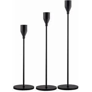 Matte Black Candle Holders Set of 3 for Taper Candles, Decorative Candlestick Holder for Wedding, Dinning, Party, Fits 3/4 inch Thick Candle&Led Candles (Metal Candle Stand)