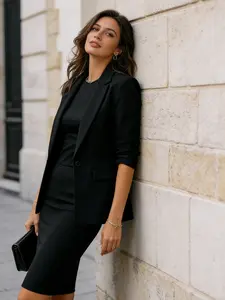 Two piece high-end black long sleeve suit with hip skirt set for women in early autumn, fashionable, Elegant and capable temperament, slimming professional two-piece set, suitable for all seasons, suitable for vacation, indoor and outdoor wear